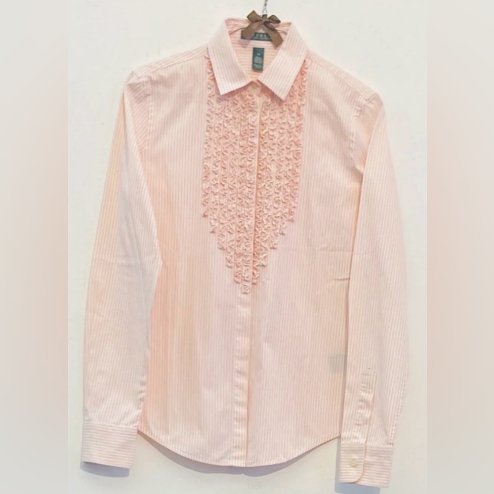 Lauren Ralph Lauren striped ruffle long sleeve size L